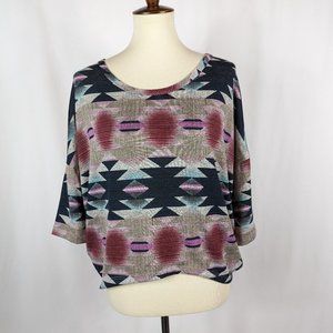 Living Doll Southwestern Aztec Button Back Cropped Top Oversized Womens Sz S NEW